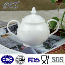 Daily used white porcelain sugar pot set with two hands